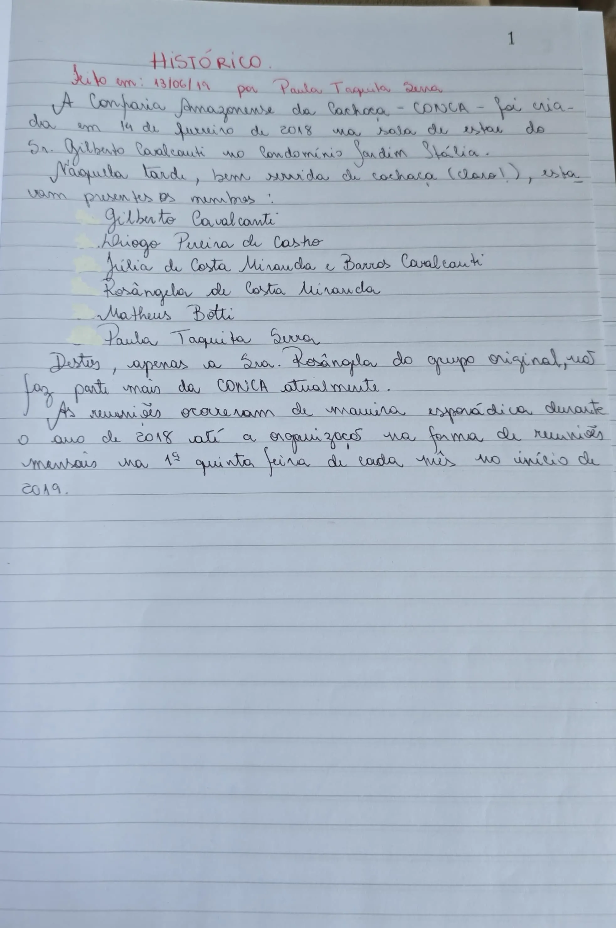 Ata manuscrita de criação da CONCA